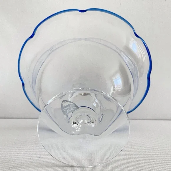 Vintage Orrefors Sweden Crystal Compote Bowl Cobalt Blue Rim Pedestal Dish - Picture 7 of 12